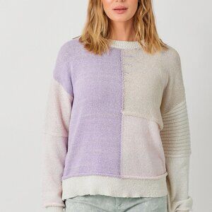 MYSTREE COLOR BLOCKED MIXED WEAVE PULLOVER SWEATER